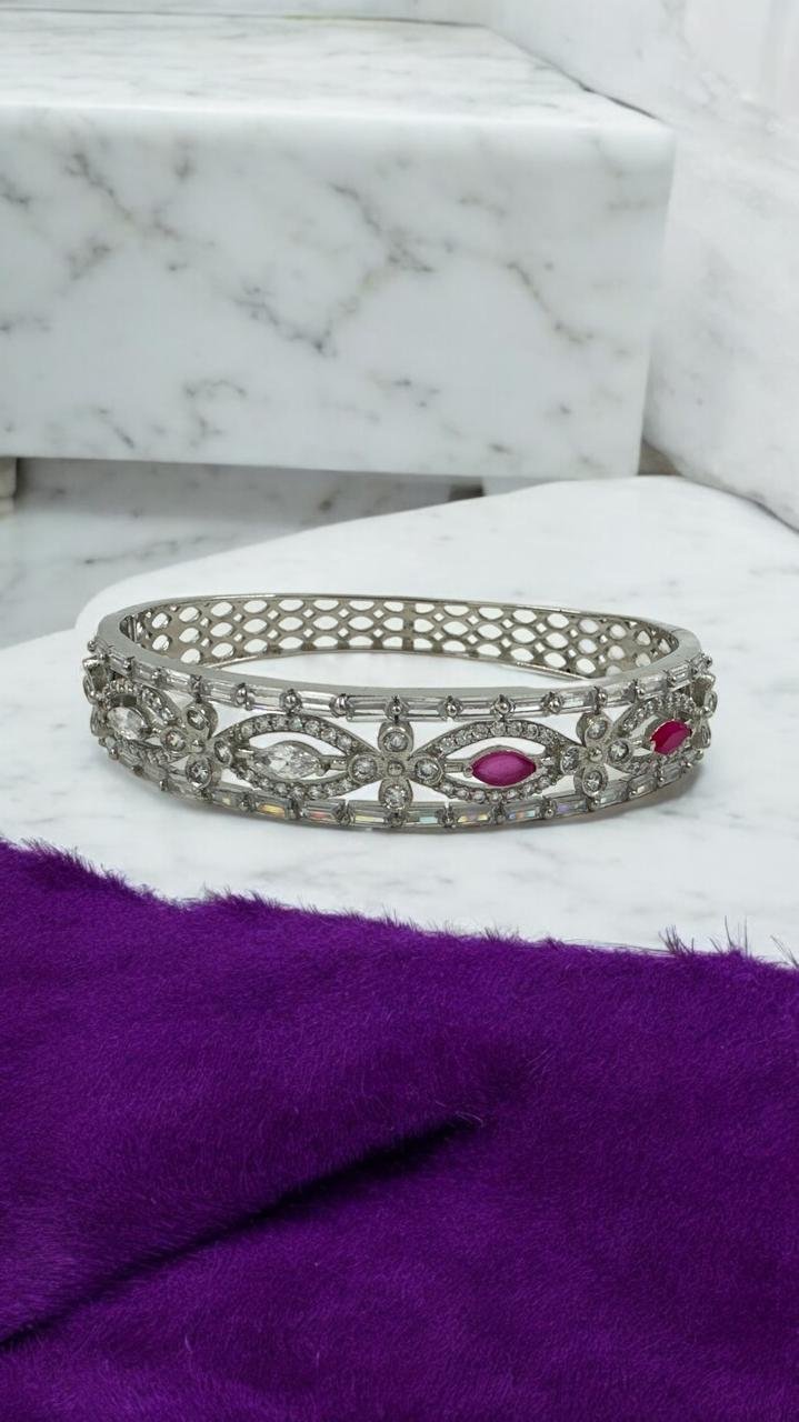 Premium cz stones with silver polish pink and white stones  bangle model bracelet