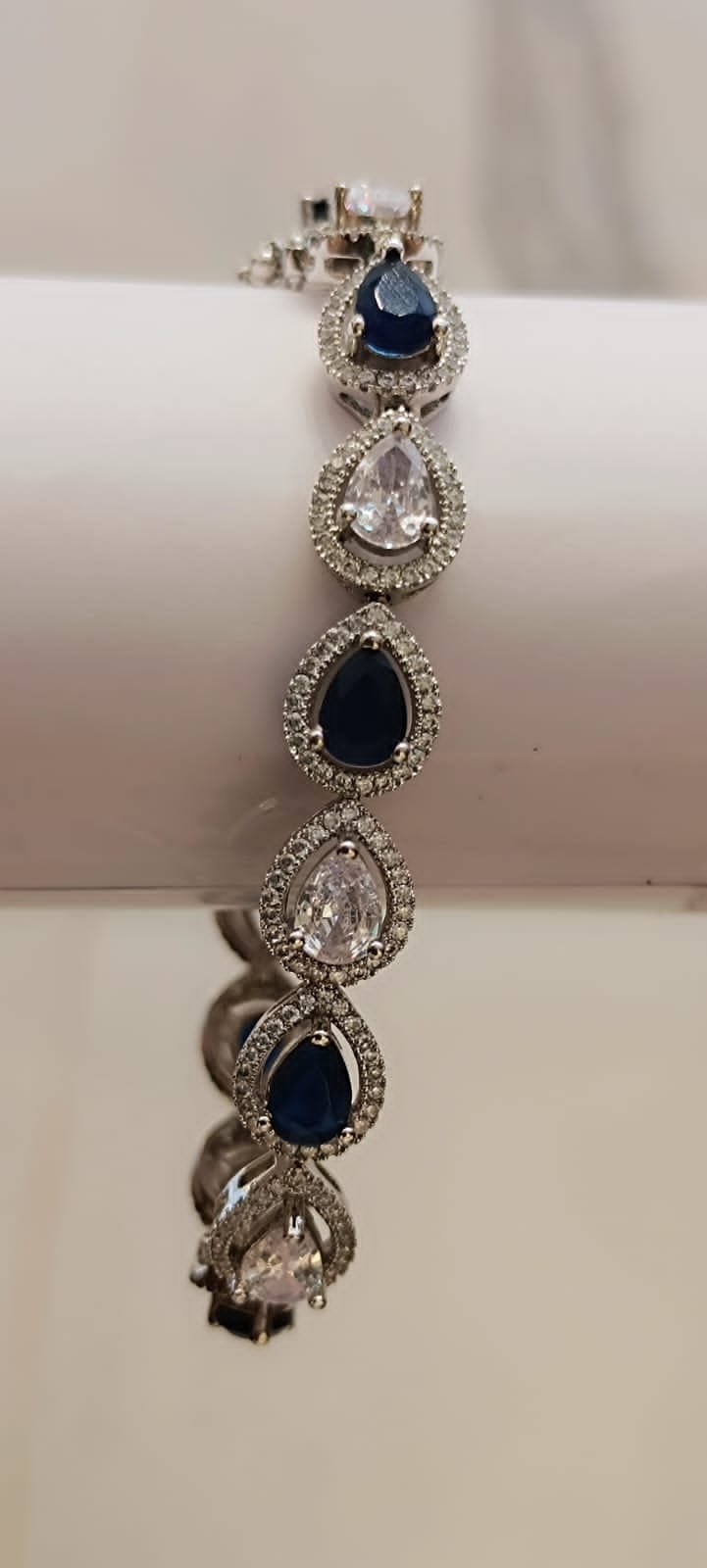 Premium cz stones with silver polish white and navy blue stones Bracelet