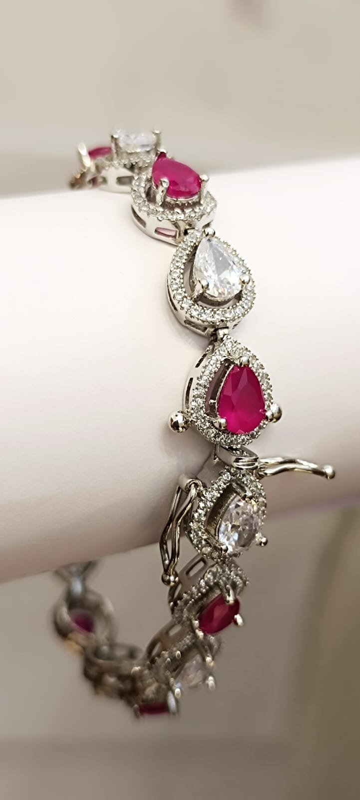 Premium cz stones with silver polish white and red stones Bracelet