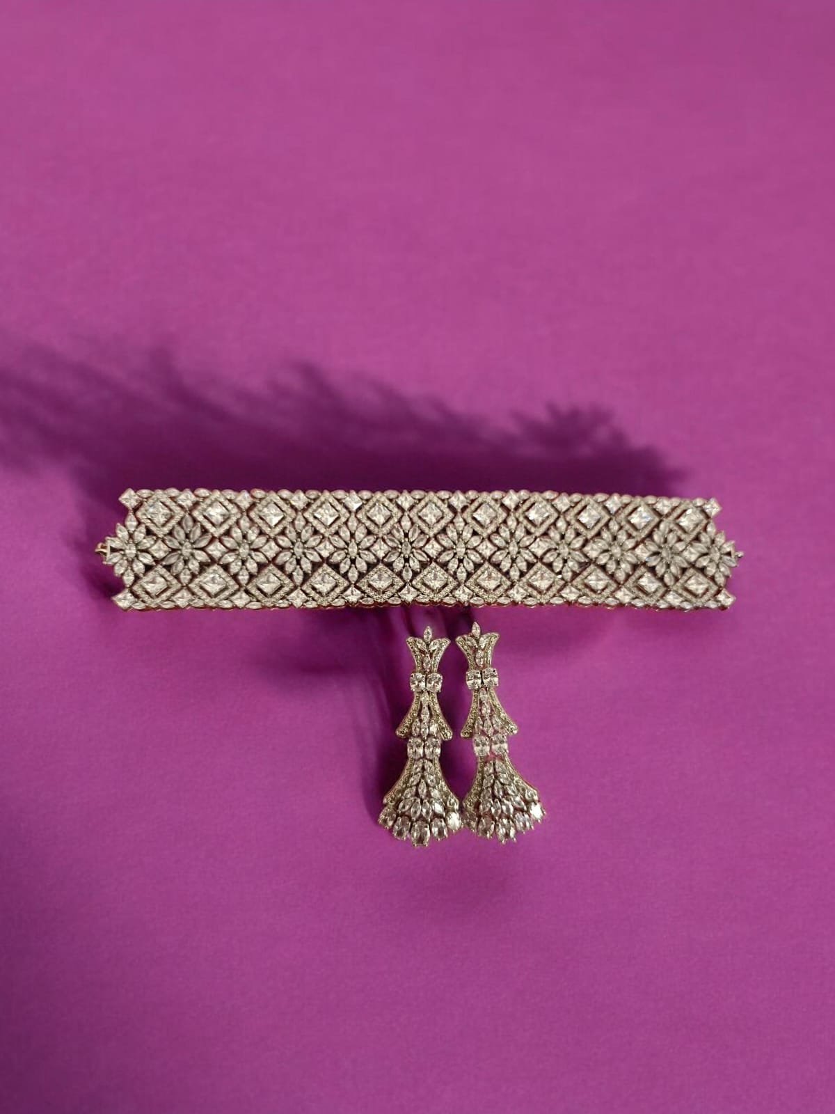 Premium cz stones with silver polish with ear rings choker