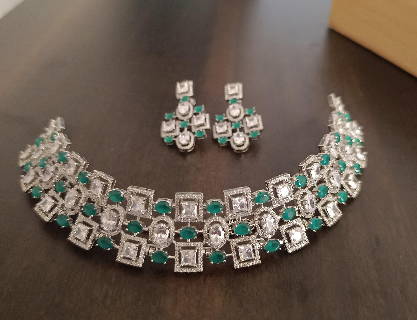 Premium CZ stones with sparkling earring set choker