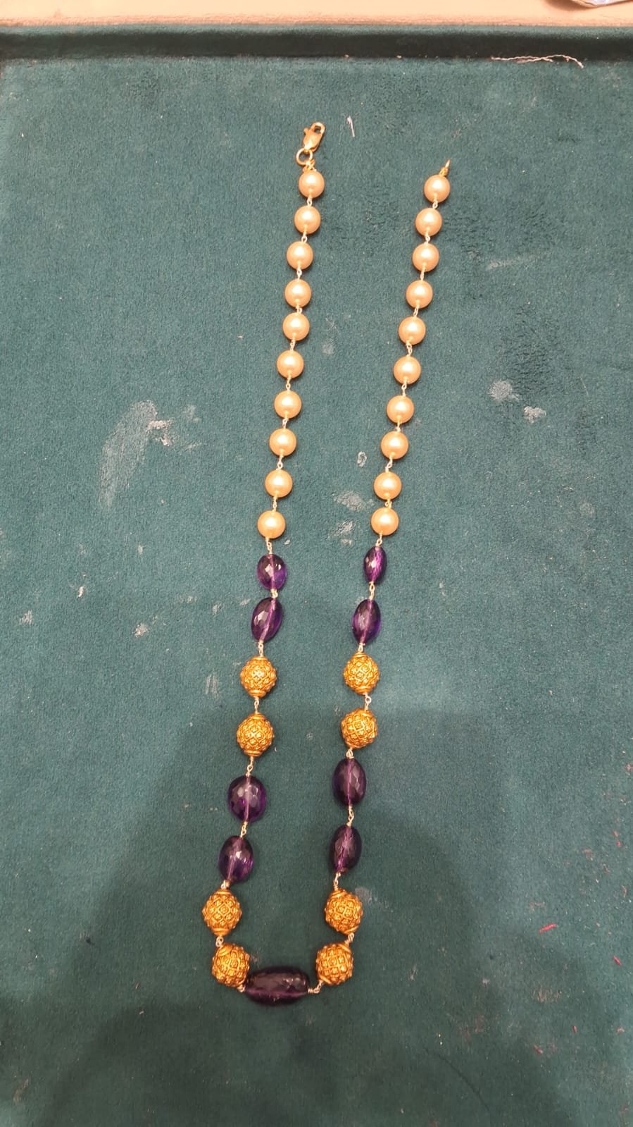 Purple Beads, Swarovski Pearls & Gold Balls Gold Polish Beads Chain