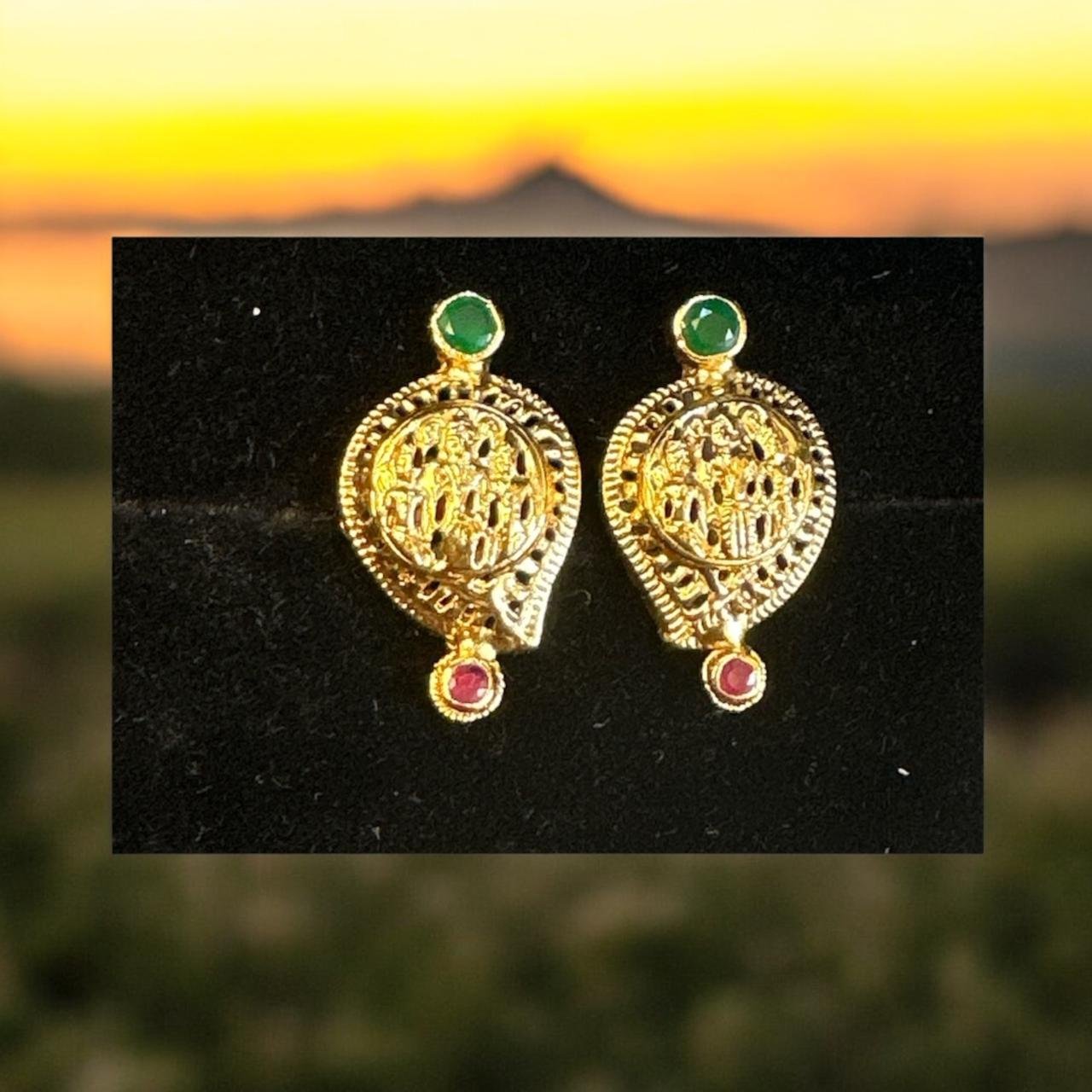 Ramparivar Model Red & Green Stone Gold Studs