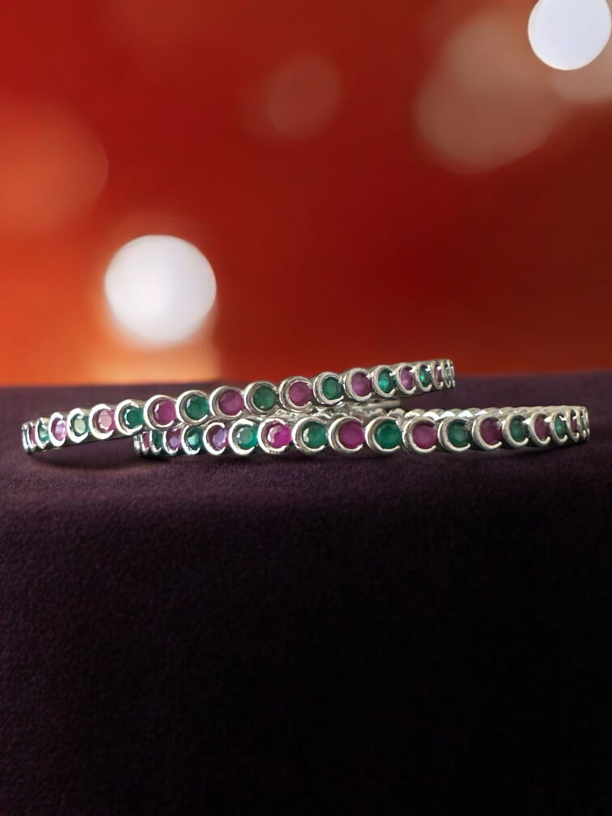 Red&green stones with silver polish premium cz stones