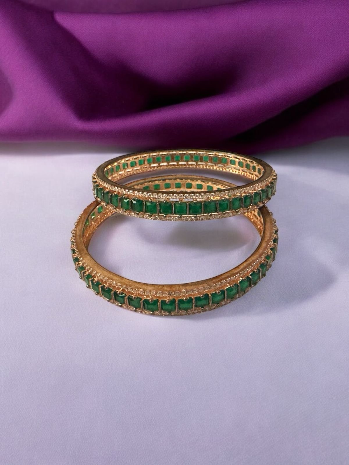 Rose gold polish premium cz stones with green stones bangle