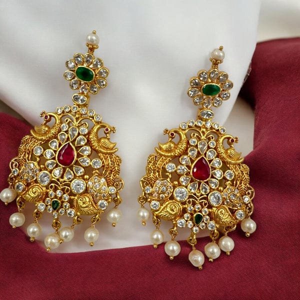 Royal CZ Green-Ruby Chandbali Earrings