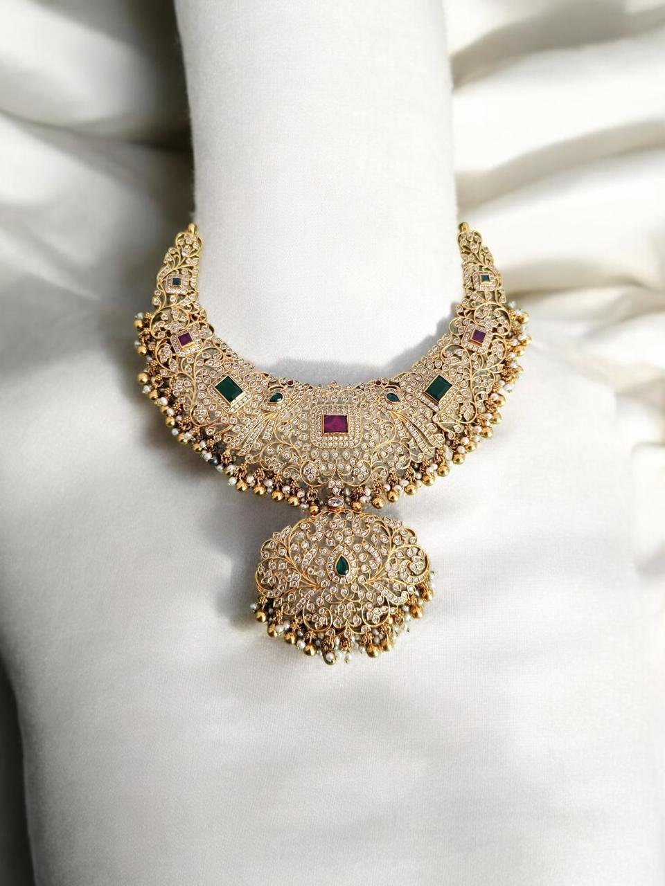 Royal CZ Ruby Green Bridal Necklace