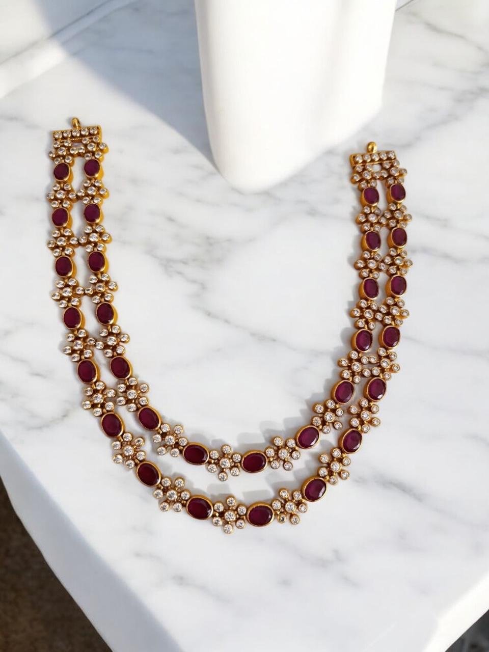 Ruby & CZ Flower Necklace