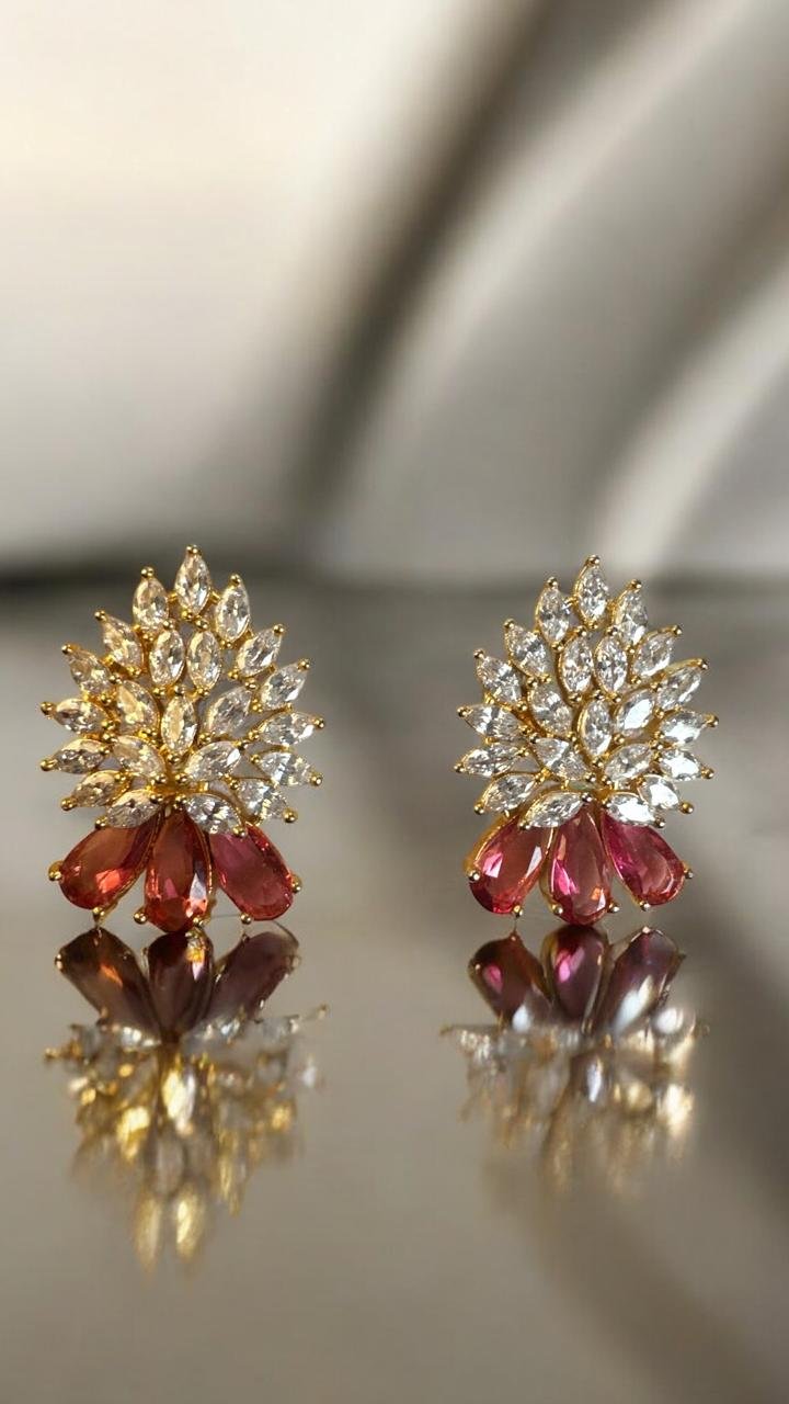 Ruby & CZ Gold-Polish Studs