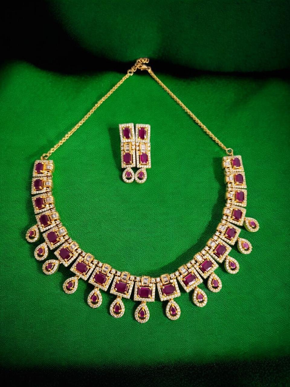 Ruby CZ Stones Necklace Set