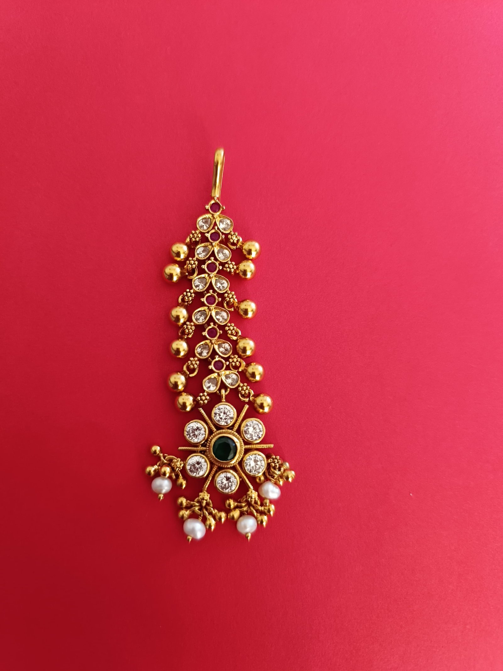 Ruby emerald cz Stone  hanging bold balls with gold polish