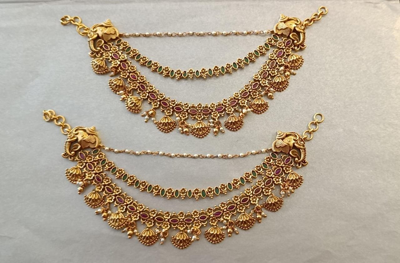 Ruby Green Kundan Bridal Chempa Swaralu Set