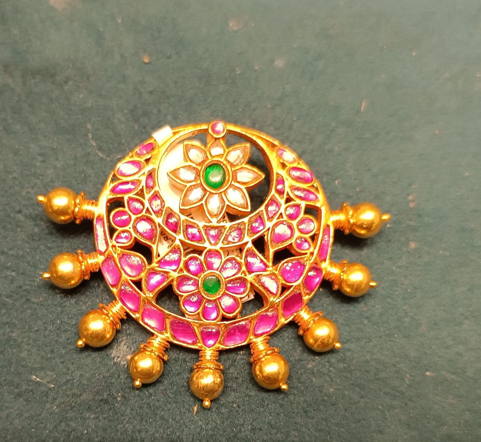 Ruby Green Kundan Gold Balls Pendant