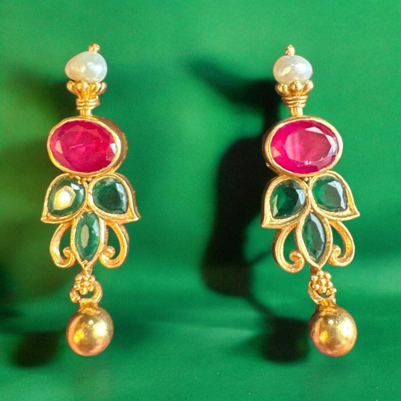 Ruby & Green Stone Gold Polish Hangings
