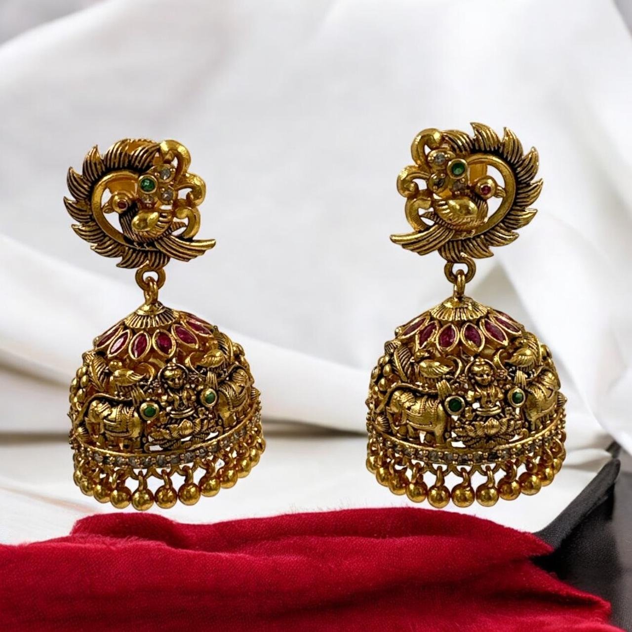 Ruby & Green Stone Laxmi Peacock Buttalu