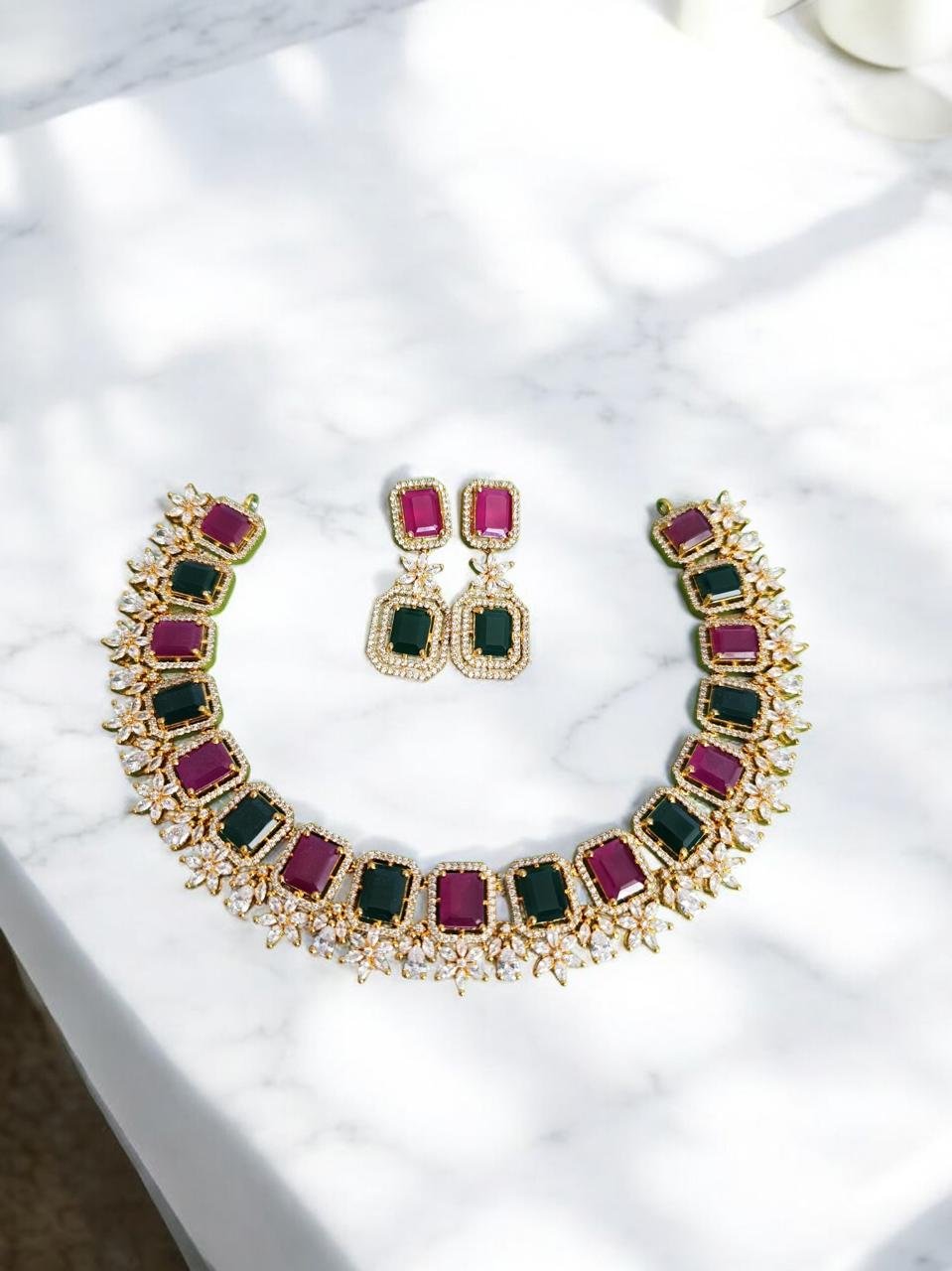 Ruby & Green Stone Necklace Set
