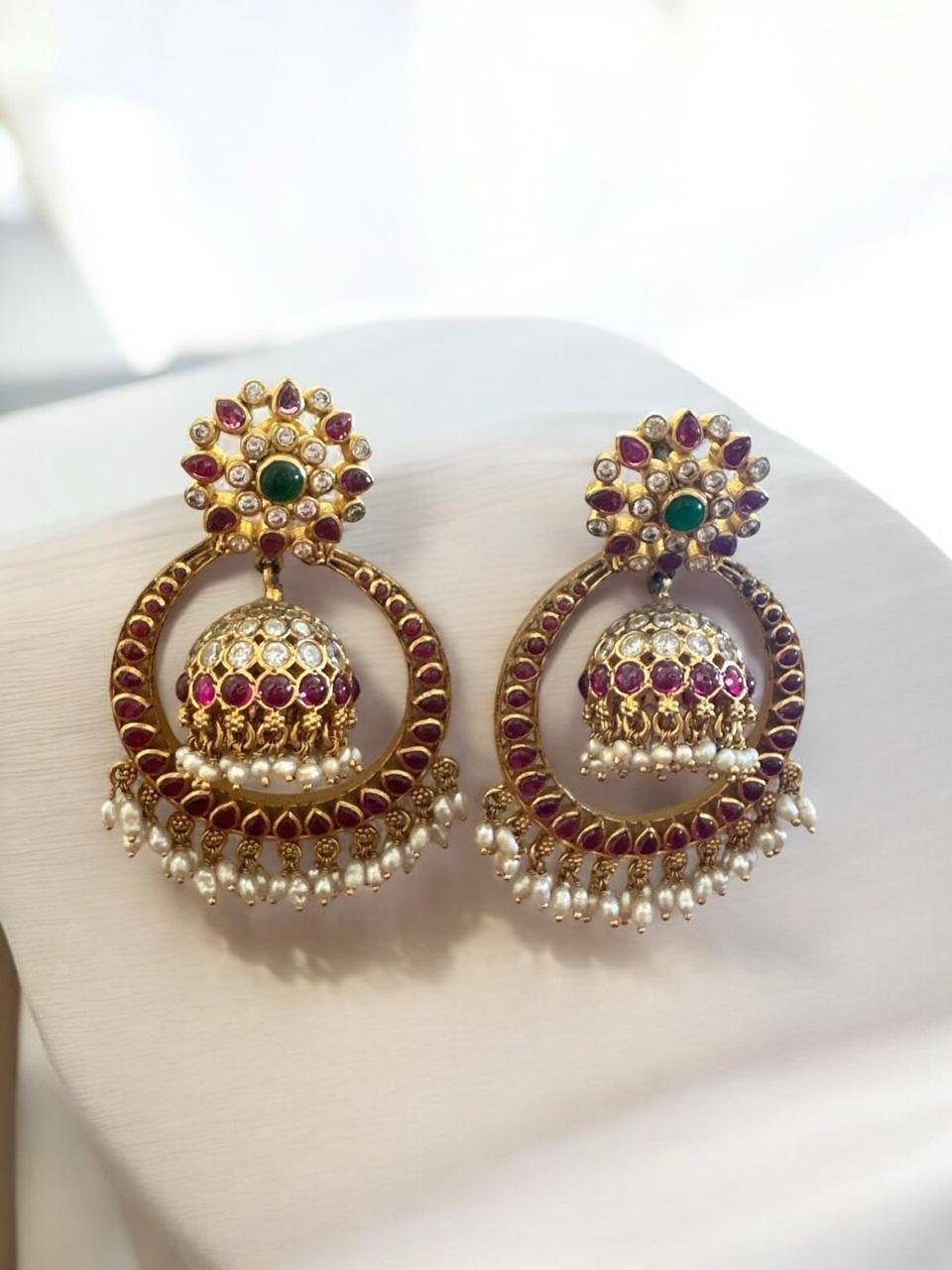 Ruby Pota, CZ White & Green Stone Buttalu