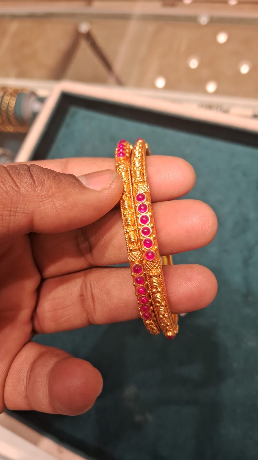 Ruby Pota Stones Gold Polish Bangles