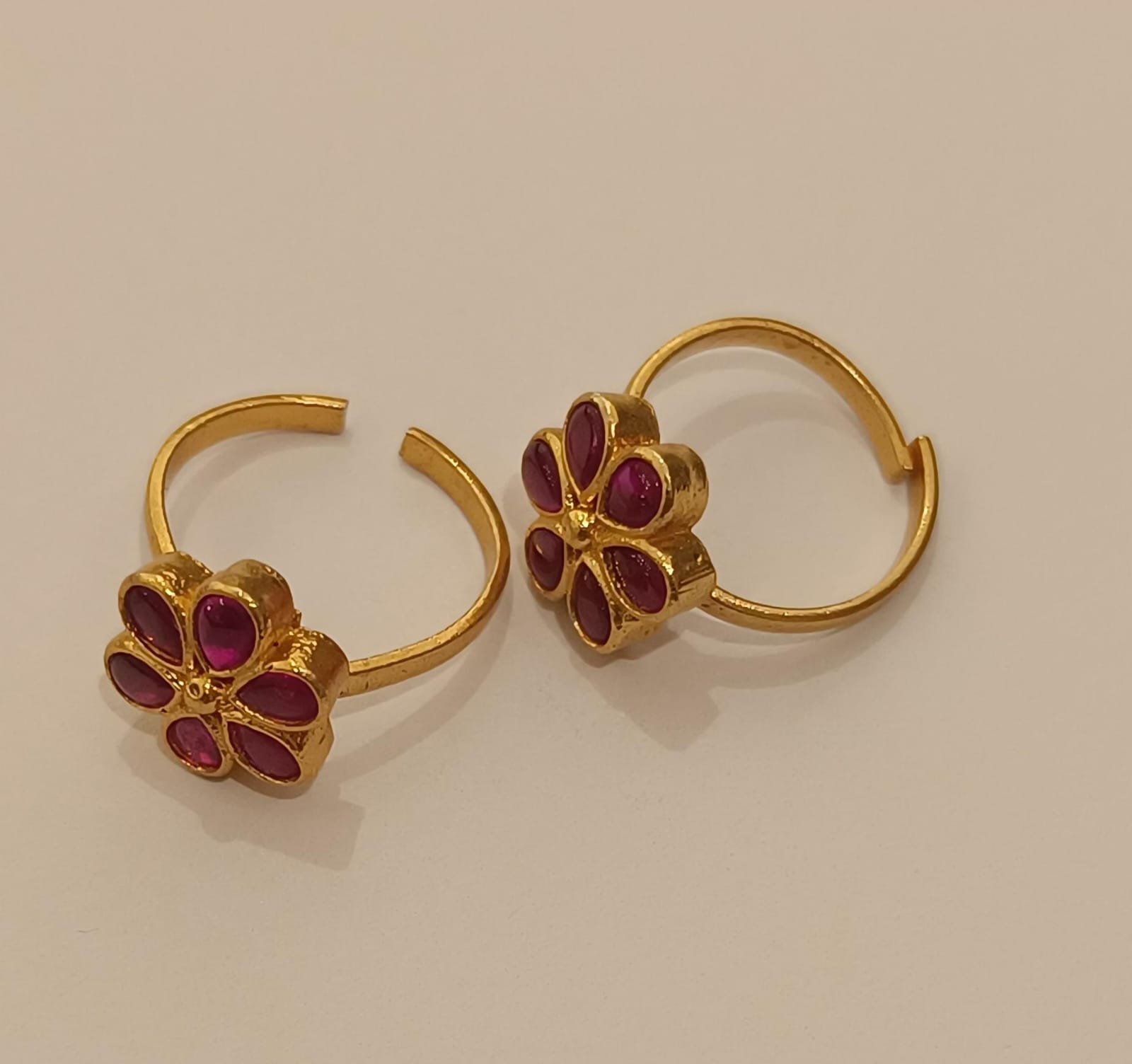 Ruby Stones Gold Polish Toe Rings