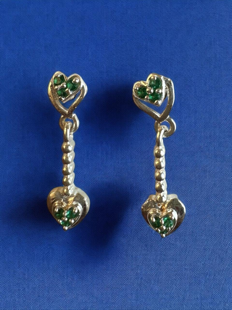 Silver Polish CZ Green Stone Hangings