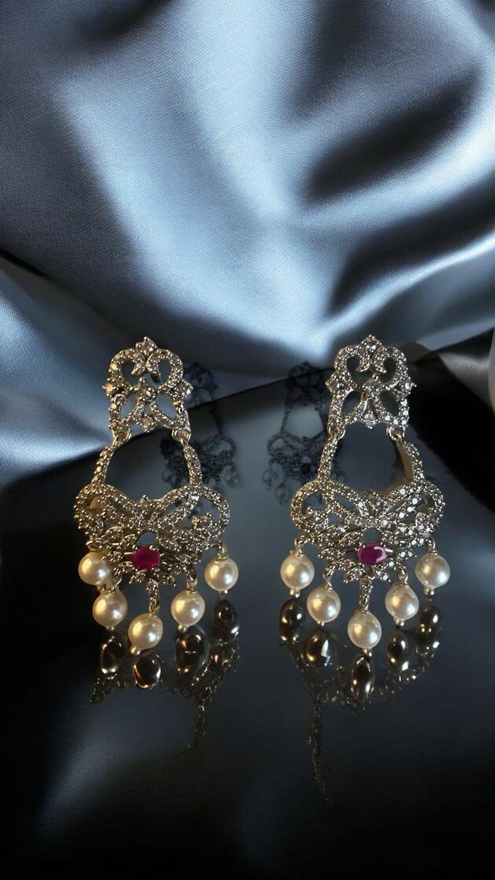 Silver Polish CZ Pink Stone Hangings