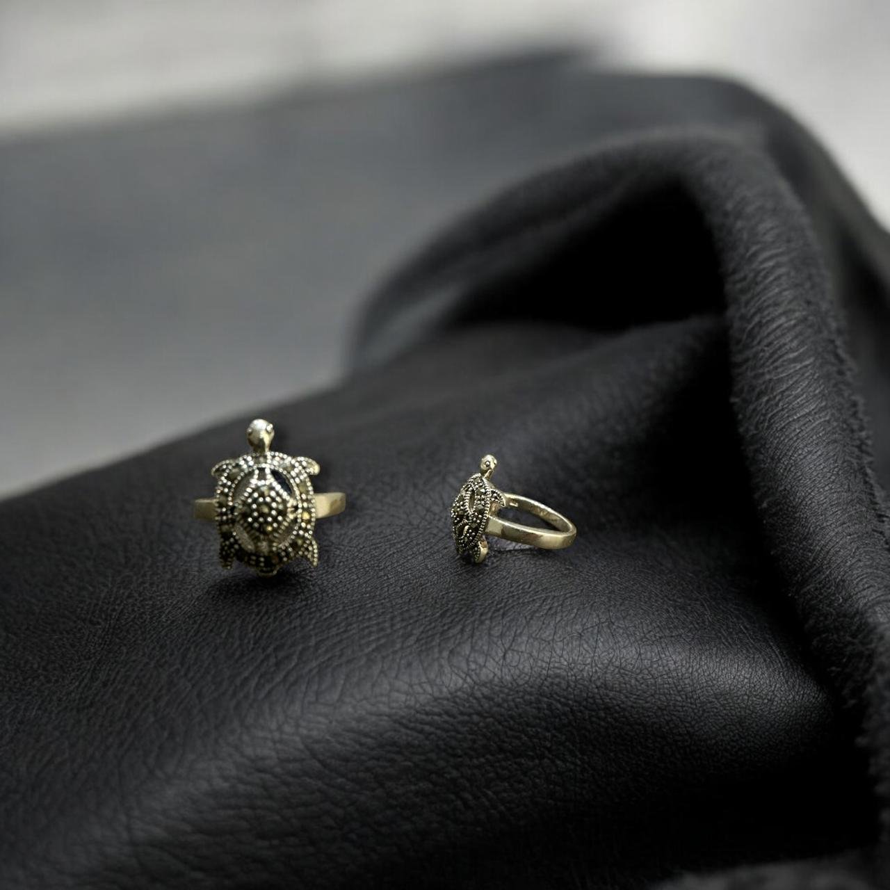 Tortoise Model Marker Stones Silver Polish Men’s Ring