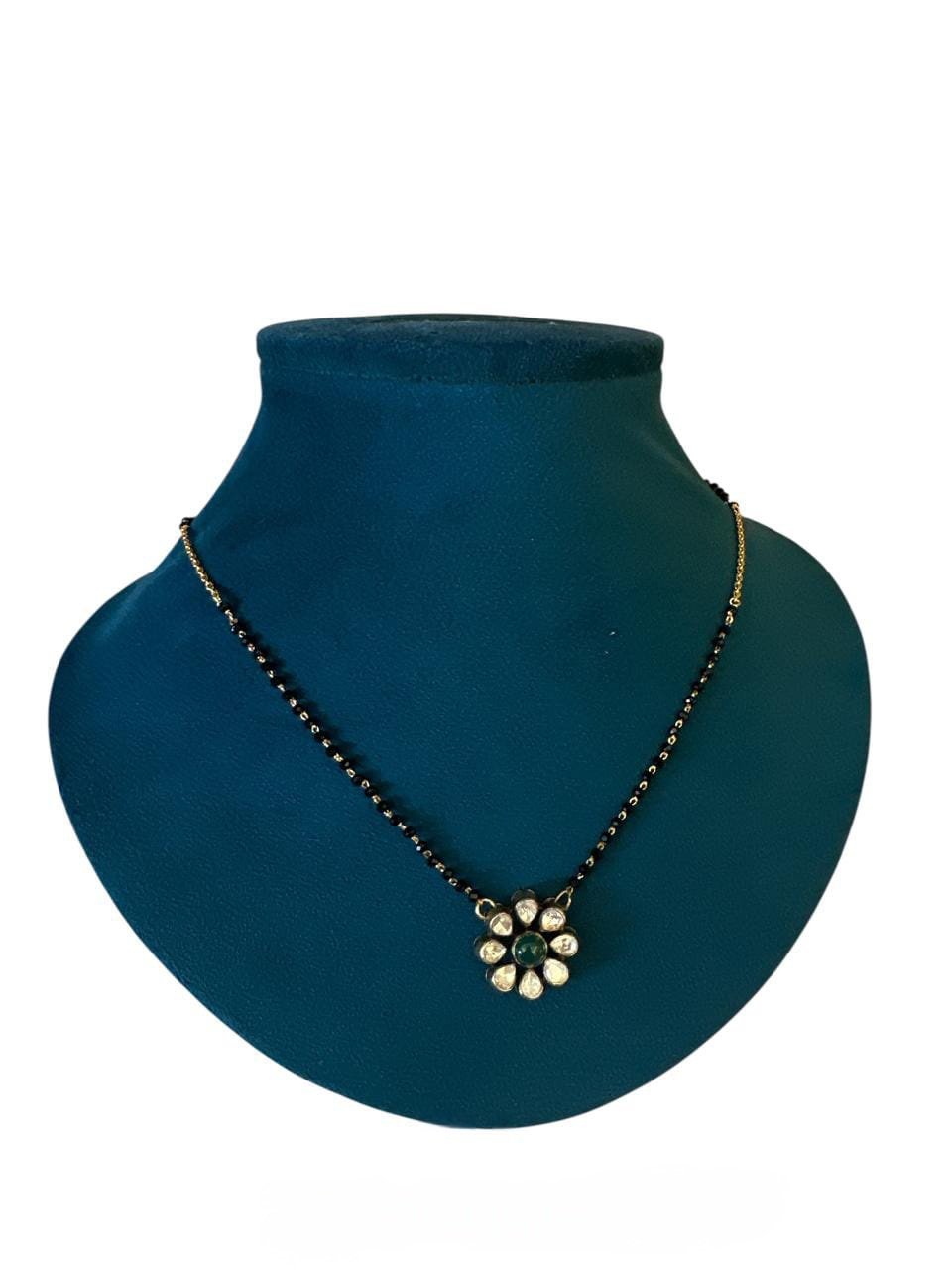 Victoria pendent with black beads chain  gold polish chain